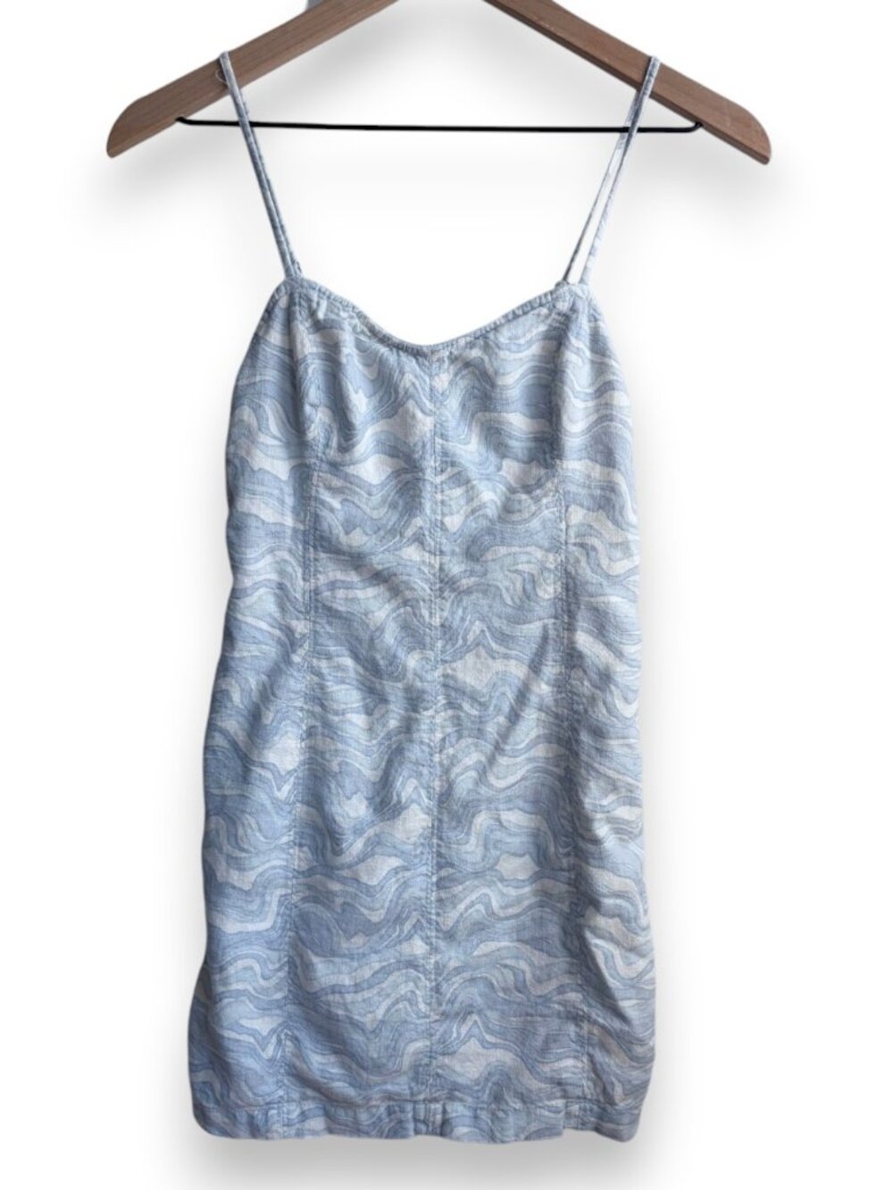 Abercrombie Corset Seamed Linen-Blend Blue & White Mini Dress